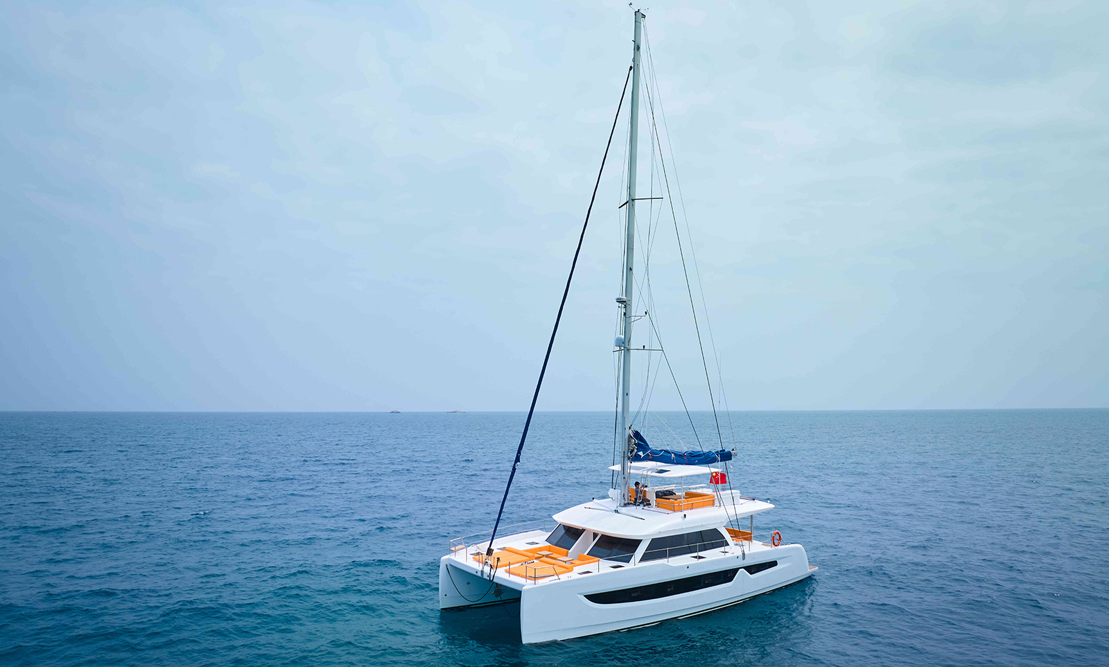 Seaview 59 electric catamaran under solar panels showcasing clean-energy yacht design