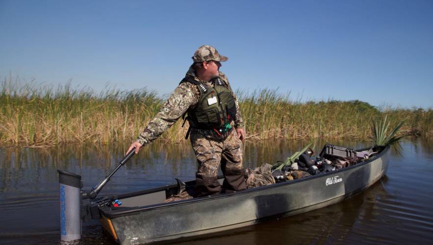 Using the eLite electric outboard on a Kayak for Duck Hunting